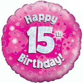 15 Folie ballon - Happy Birthday - Rose - 18 Inch/45cm