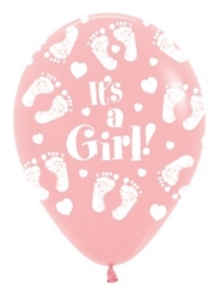 It's a Girl ! -  Baby voetjes - Roze - Latex Ballonnen - 12  Inch / 30 cm.