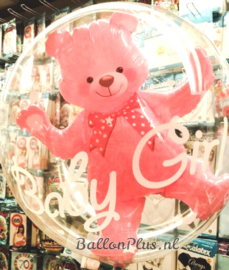 Bubbles ballon - Baby girl - Roze Beer - Dubbele ballon -24  inch /61 cm