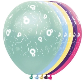 8 - nummer - div. Kleuren - latex ballon - 11 inch/27,5m