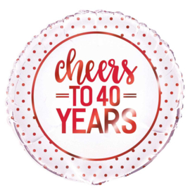 Cheers to 40 Years = Rood Folie Ballon - Robijne Bruiloft- 40 jaar getrouwd - 18 Inch/ 45 cm