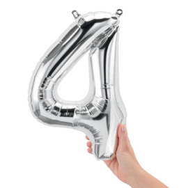Cijfer - 4 - nummer - zilver - Folie ballon (lucht) - 16inch / 40 cm