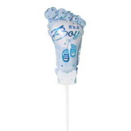 It's a Boy - Voetje - Blauw  - Small Folie Ballon incl. kaartje - 6 inch / 15 cm