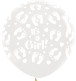 It's a Girl! - Baby voetjes / Hartjes -Transparant  -XXL Latex ballonnen - 36 Inch / 90 cm