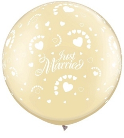 Just Married  - Pearl Ivory - XXL - Latex Ballon - 30 inch/ 75cm