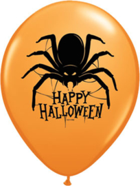 Happy Halloween - Oranje Latex Ballon - Zwarte Spin - 11 Inch/27,5 cm