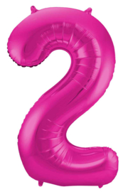 Cijfer - 1, 2, 3, 4, 5, 6, 7, 8, 9, 0 - Fuchsia Roze - XXL Folie ballon - Nummer - 34 Inch/ 86cm.