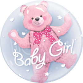 Bubbles ballon - Baby girl - Roze Beer - Dubbele ballon -24  inch /61 cm