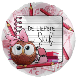De Liefste Juf! - Folie Ballon - Uil met Potloden print Ballon - 17 Inch/43 cm