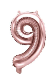 Cijfer - 9 - nummer - Rose Goud - Folie Ballon (lucht) 35 cm
