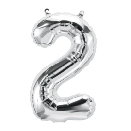 Cijfer - 2 - nummer - zilver - Folieballon (lucht) - 16inch / 40 cm
