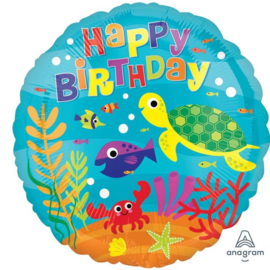 Happy Birthday - Onderwaterwereld Zeedieren - folie ballon 17 Inch/43cm