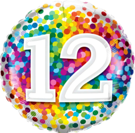 12 - Regenboog Confetti Folie Ballon - 18 Inch/46 cm
