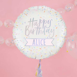 Happy Birthday - Pastel Tinten Spikkers - Personaliseerbaar - Iriserende Folie Ballon - 24 Inch. / 60cm