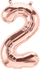 Cijfer - 2 - nummer - Rose Goud - Folie ballon (lucht) - 16inch / 40 cm