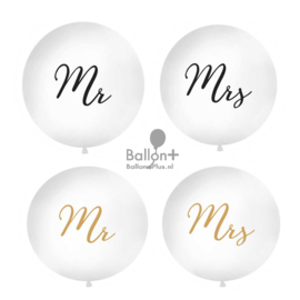 Mega latexballon- MR / MRS. - man /vrouw - ballon huwelijk bruiloft - decoratie mega grote ballon -  90 cm - wit - helium of lucht ballonplus