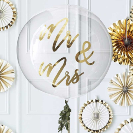 DIY : Mr & Mrs Stickers in het Goud voor op een Orb Doorzichtige Grote  Ballon - 36 Inch./90cm