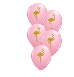 Flamingo -Goud / Roze - Latex Ballon -  11Inch / 27,5 cm - 5 st.