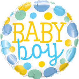 Baby Boy - Blauw / Mint / Geel stippen- Folie Ballon - 18 Inch/45cm