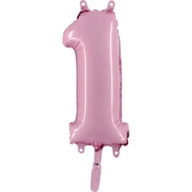 Cijfer - 1 - nummer - Baby Roze - Folieballon (lucht) - 16inch / 40 cm