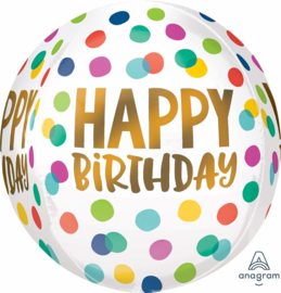 Happy Birthday- Ronde Witte met Kleurrijke Confetti Print Ballon - 15x16 Inch/38x40cm