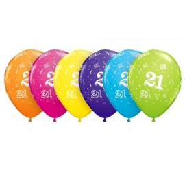 21 - nummer -  div. kleuren - latex ballon - 11 inch/27,5cm