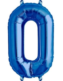 Cijfer - 0 - nummer - Blauw - Folie ballon - 16inch / 40 cm (lucht)