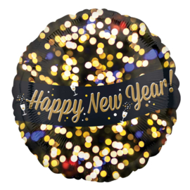 Happy New Year!- lichtjes - Goud /  Zwart - folie Ballon -  17 Inch / 43 cm
