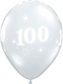 100 - Nummer - Doorzichtige - latex ballon - 11 Inch. / 27,5cm- 5st.