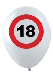 18- cijfer- verkeersbord  - latex ballon - 11 inch/27,5cm - 6 st.