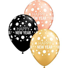 Happy New Year - Rose Goud / Goud / Zwart - Latex Ballon -  11 Inch / 27,5 cm - 5 st.