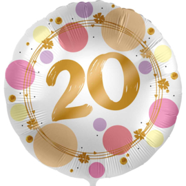 20 - Folie Ballon- rond - satijn wit met stippen in het roze/goud -18 inch /45cm