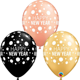 Happy New Year - Rose Goud / Goud / Zwart - Latex Ballon -  11 Inch / 27,5 cm - 5 st.