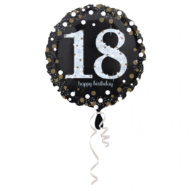 18 - Folie Ballon-Happy Birthday -Confetti zilver / zwart  - 17 Inch. 43 cm