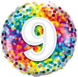 9 - Regenboog Confetti Folie Ballon - Rond - 18in/46cm