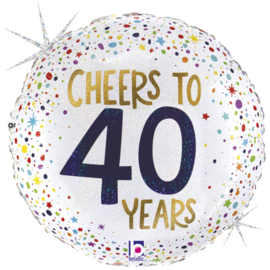Cheers to 40 Years - Vrolijke ronde glitter folie ballon - 18 inch/46cm
