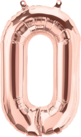 Cijfer - 0 - nummer - Rose Goud - Folie Ballon (lucht) 16 Inch/40 cm