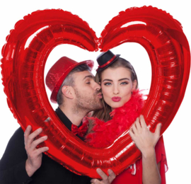 Foto / Selfie Frame Ballon - Rood- Hart  - Folie Ballon - 80x70cm