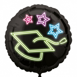 Congratulations - Zwarte Folie Ballon met geslaagd hoedje  - Folie Ballon - 18Inch/ 45cm