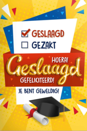 Geslaagd Kaart incl. Geslaagd folie ballon van 1 meter in het Goud