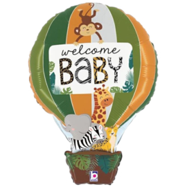 Welcome Baby - Jungle Print Groen -Lucht Ballon- Folie Ballon -30 inch/76cm