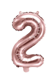 Cijfer - 2 - nummer - Rose Goud - Folie Ballon (lucht) 35 cm