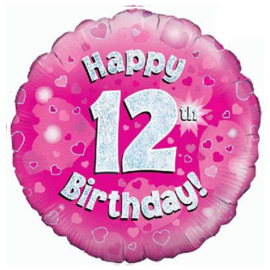 Happy 12th Birthday - Roze Rond Folie Ballon -18 Inch/45.7cm