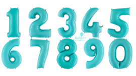 Cijfer - 1,2,3,4,5,6,7,8,9,0 -Pastel Blauw/Mint - XXL Folie Ballon - Nummer - 40 Inch./101cm