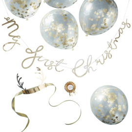 My First Christmas  - Ballonnen met gouden confetti sterren -  Baby Photoshoot Complete Set -