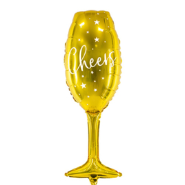 Cheers - Gouden Champagne Glas Folie Ballon- XXL -11x31,5 Inch/28x80 cm