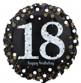 18 - Folie Ballon-Happy Birthday -Confetti zilver / zwart  - 17 Inch. 43 cm