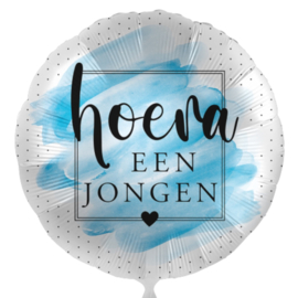 Hoera een Jongen - Blauw - Rond Folie Ballon - 17 inch/43 cm
