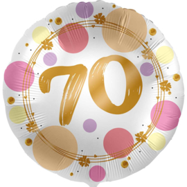 70 - Folie Ballon- rond - satijn wit met stippen in het roze/goud -18 inch /45cm