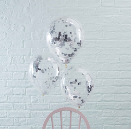 Confetti Latex Ballon - Zilver - 12 Inch/ 30 cm -5 st.